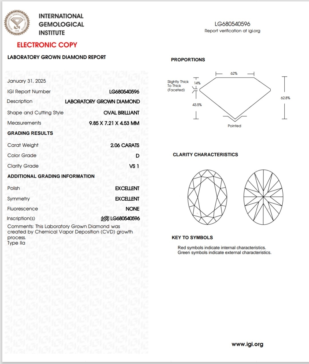 IGI LAB GROWN 2.06 D VS1 2EX NON