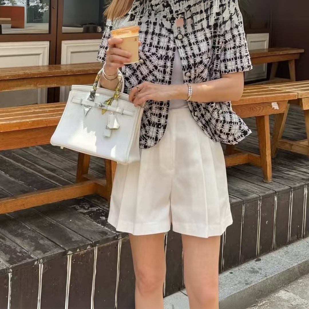 絲光打摺A-Line西裝短褲