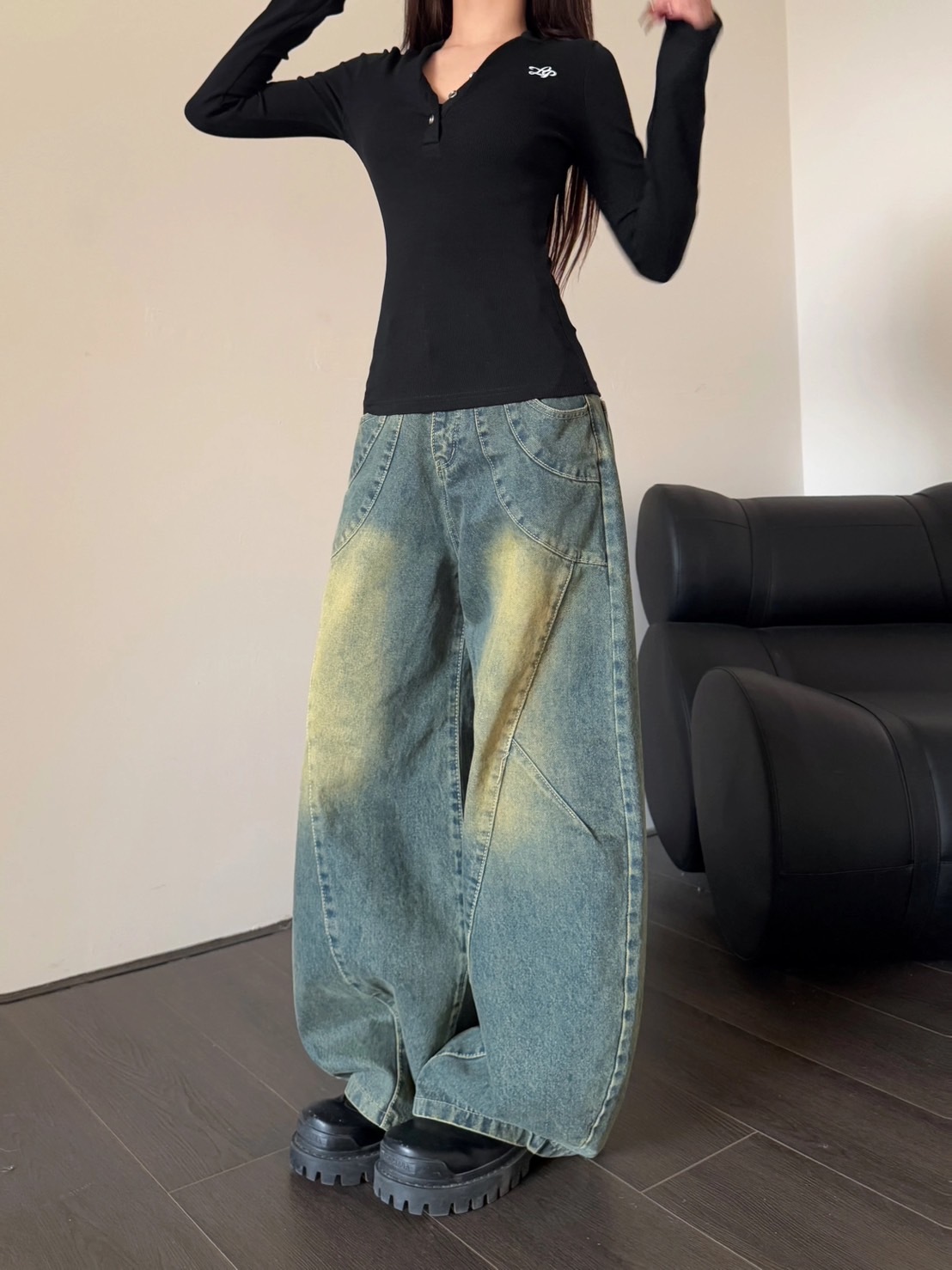 (GOAL) 美式做舊解構彎刀褲 FIVELGENE 02426