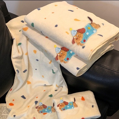 《5809》狗狗派對珊瑚絨浴巾/毛巾/乾髮帽