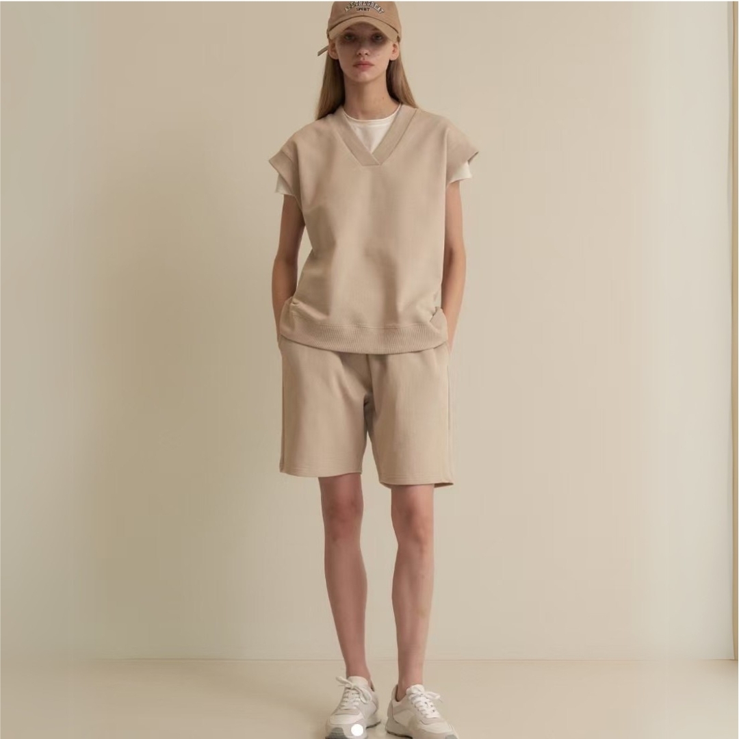 潮感V領背心五分褲休閒套裝