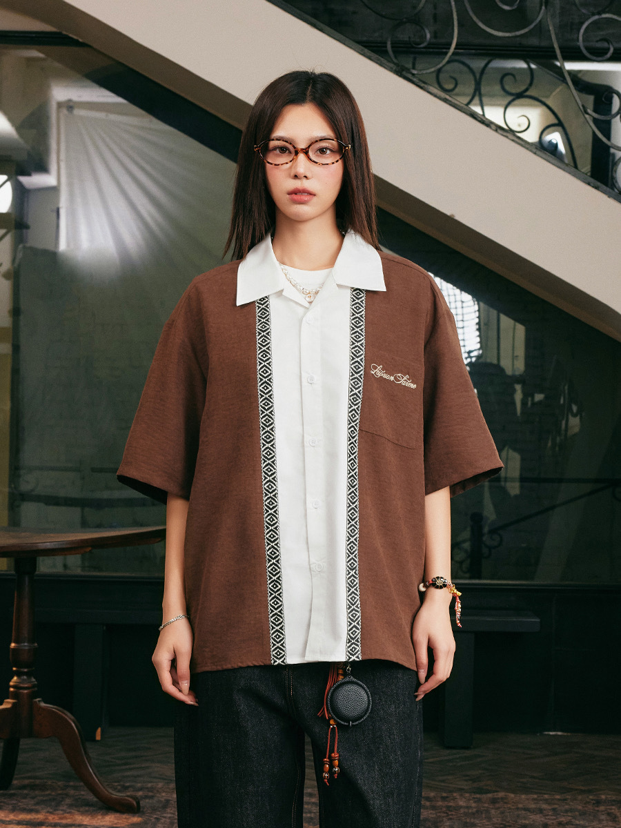 harsh and cruel 2025SS 老錢風 民族風編織刺繡 古巴領襯衫