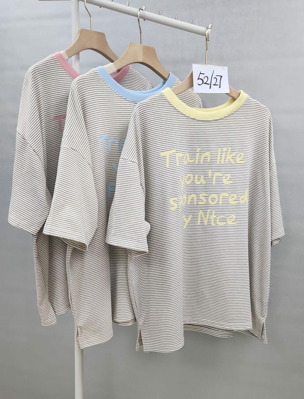 CD1407  字母橫幼条子tee  胸50 長27