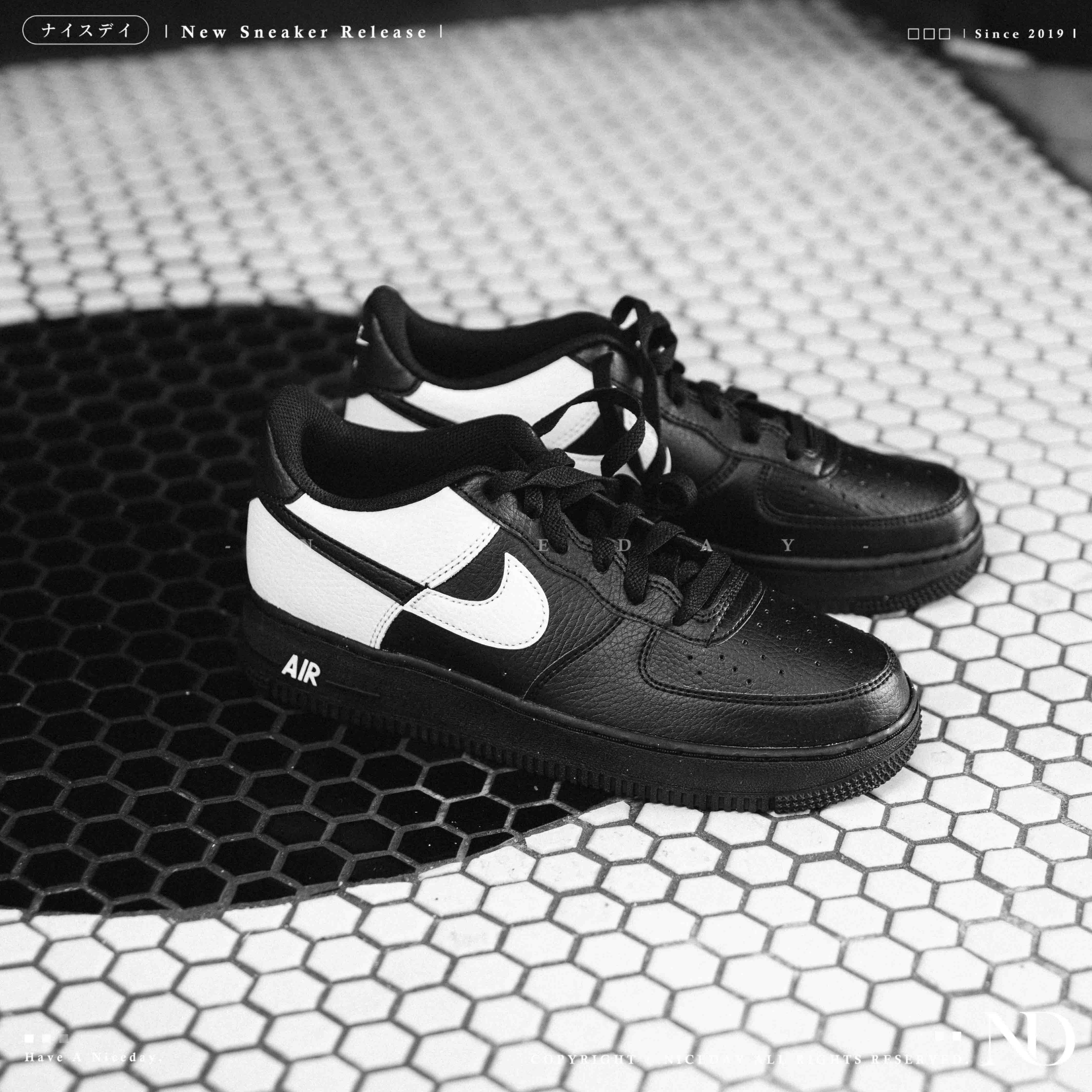 NICEDAY 現貨 Nike Air Force 1 NN GS 黑白 陰陽 拼接 荔枝皮 大童 HF9096-001