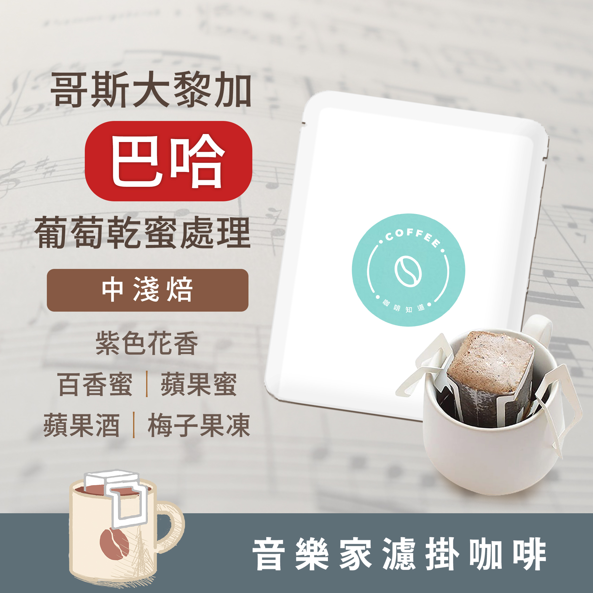 浸泡5入 / 中淺焙 哥斯大黎加 音樂家系列 巴哈 葡萄乾蜜處理