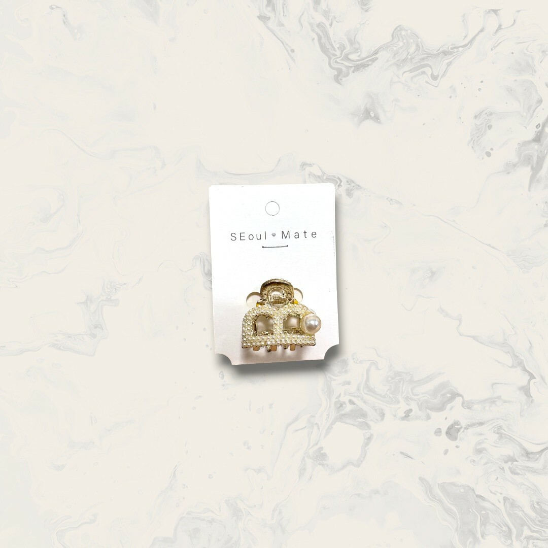 韓國直送髮飾 側大珍珠雙排小珍珠B字小抓夾