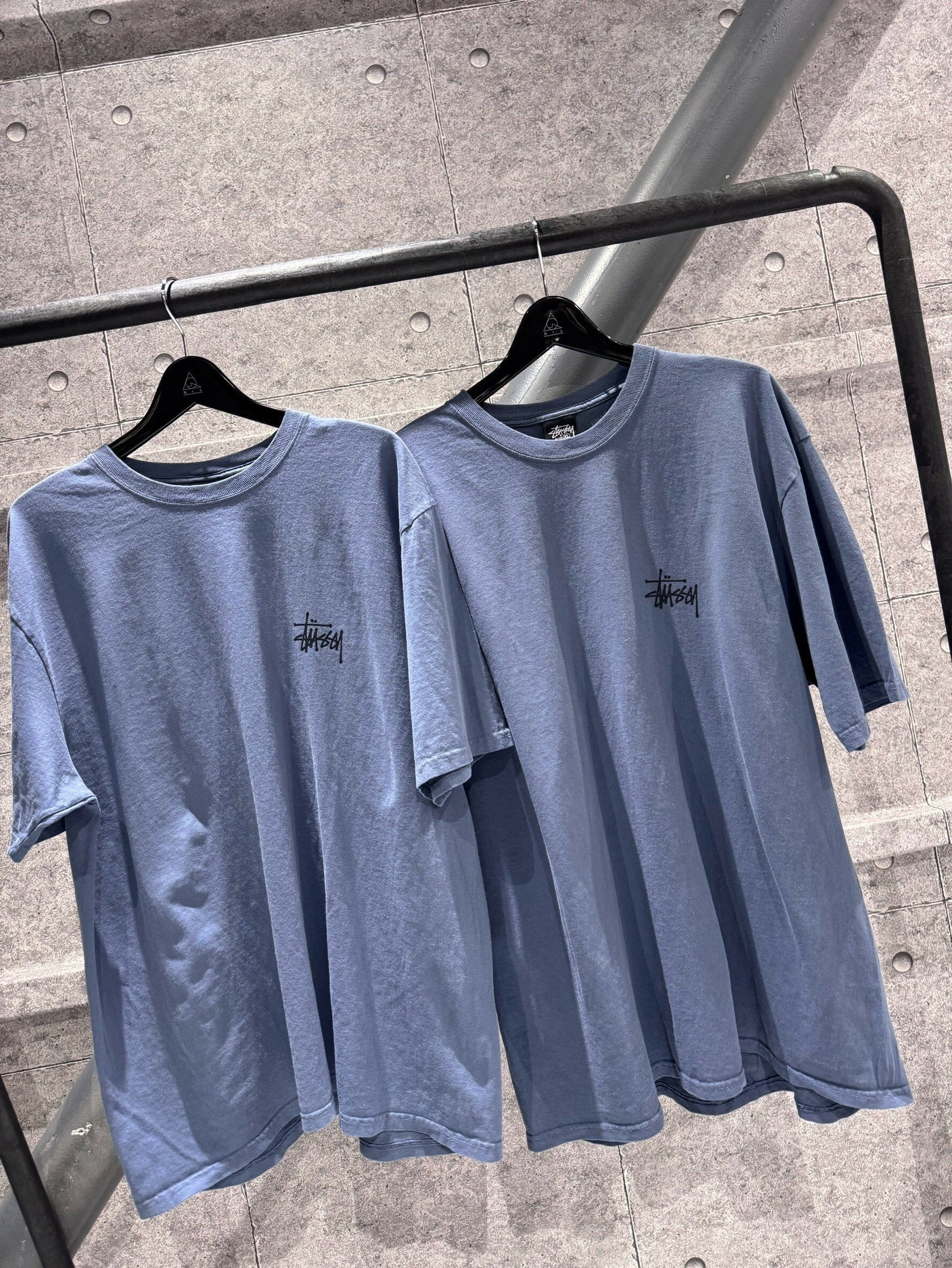 STUSSY 經典前後Logo 短袖T 灰藍色