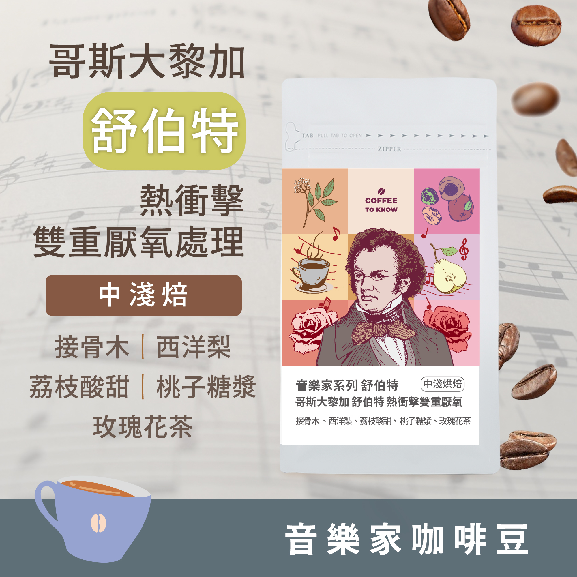 【2025 音樂家系列 - 舒伯特】中淺焙 哥斯大黎加 卡內特莊園 舒伯特 熱衝擊雙重厭氧