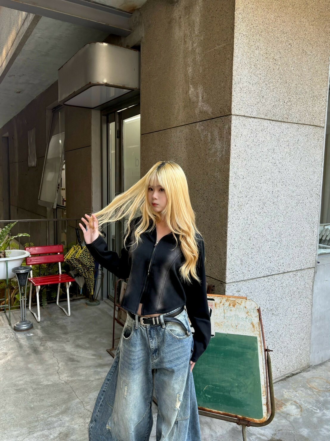 (GOAL) BANGOULUD 刷破 水洗刷黃 彎刀褲1053