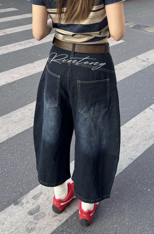 (GOAL)美式單寧刺繡七分褲  男女同款 FIVELGENE 1632