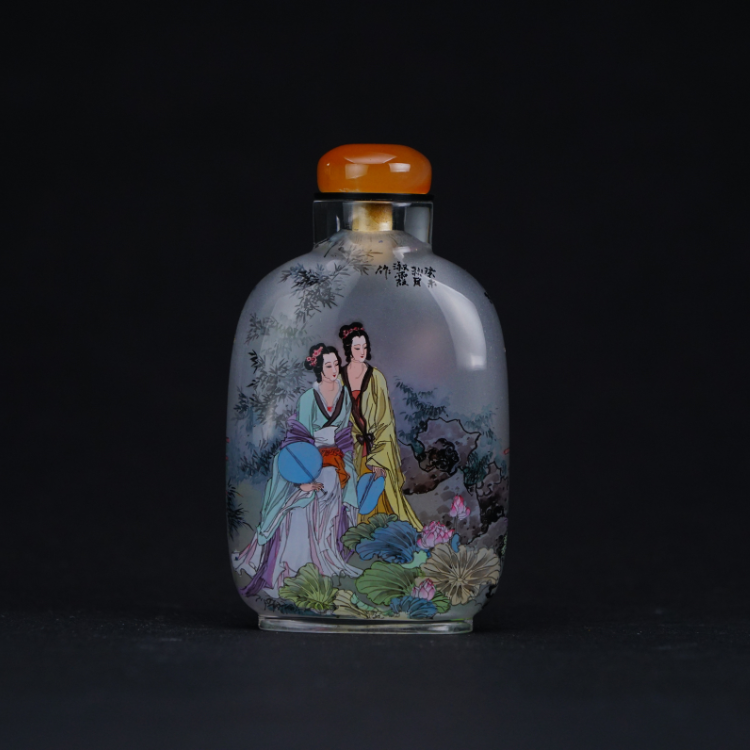 鹿港窯典藏級內畫工藝|仕女圖鼻煙壺 優雅仕女展現古典韻味與柔美