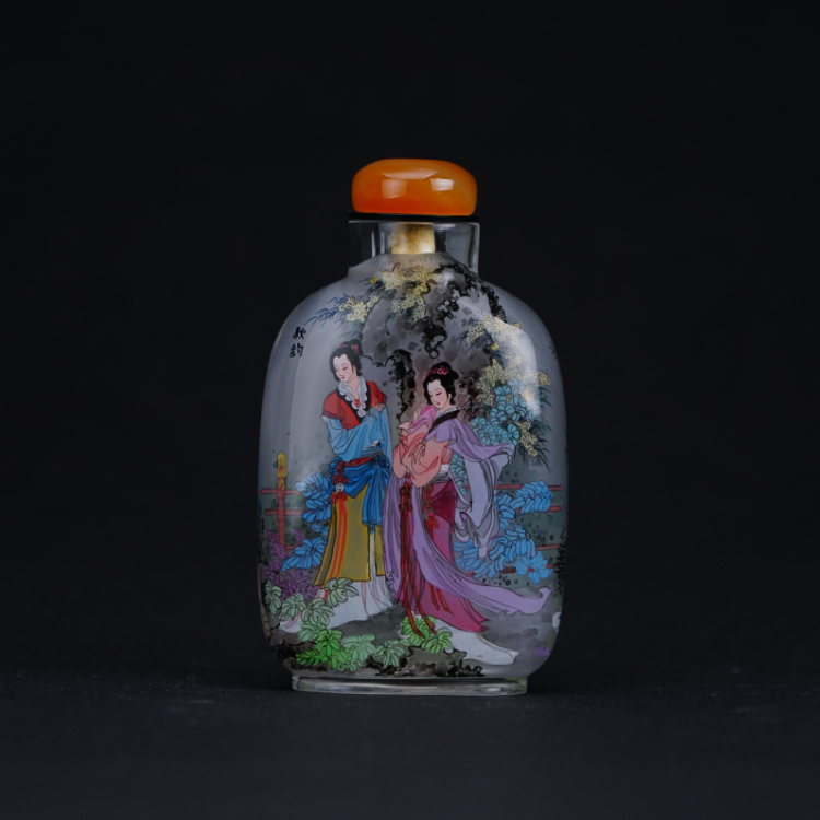 鹿港窯典藏級內畫工藝|仕女圖鼻煙壺 優雅仕女展現古典韻味與柔美