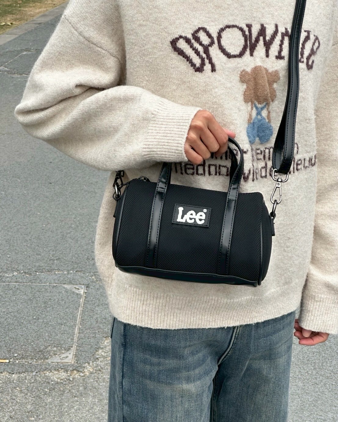 Lee 黑色 波士頓包 側背包 肩背包 手提包
