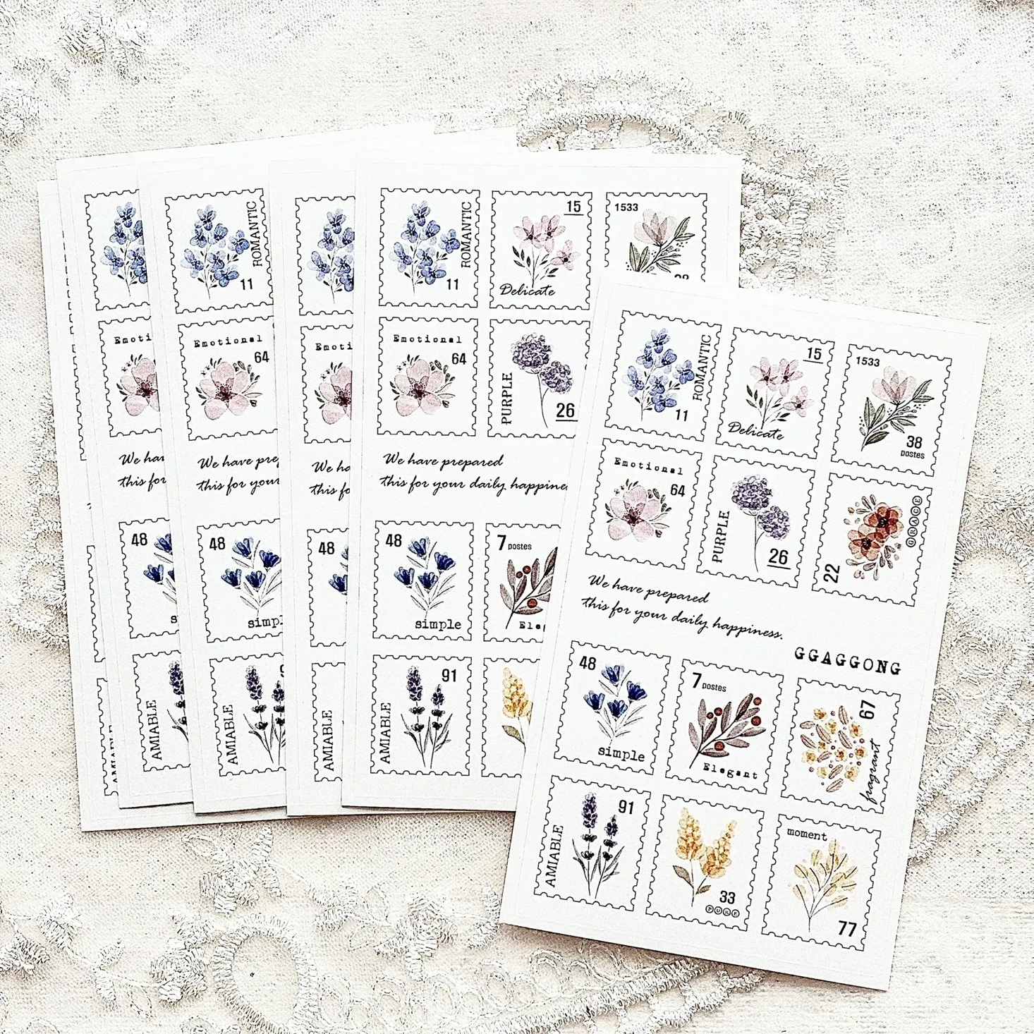 韓國 ggaggong．花朵郵票造型模造紙貼紙