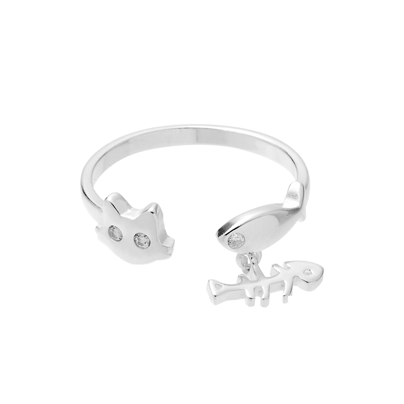 純銀,貓咪,魚骨,戒指,平價飾品