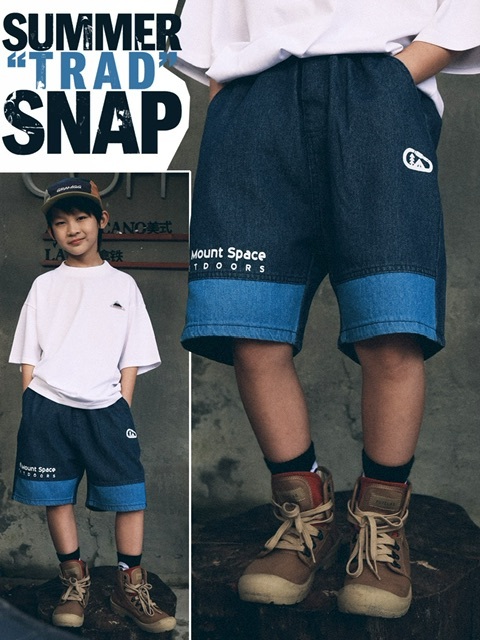 男童拼色牛仔印字短褲-2500709