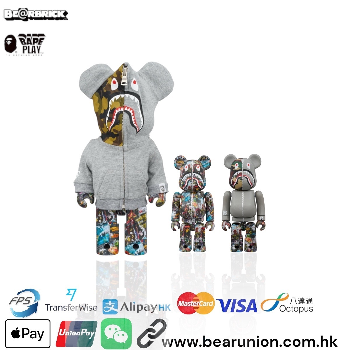 🥇現貨🥇 Bearbrick BAPE LEGACY CAMO SHARK GRAY 100％ 400％ 3