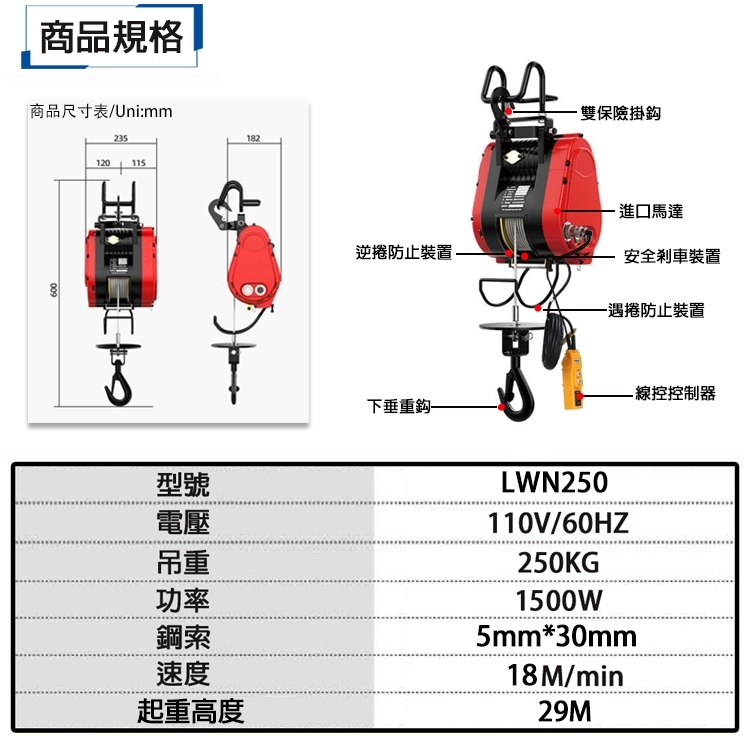 附發票｜LWN250｜無刷無段電動小金剛 捲揚機 電動絞盤 大金剛 小吊車 電動吊車 小金剛 電動吊車