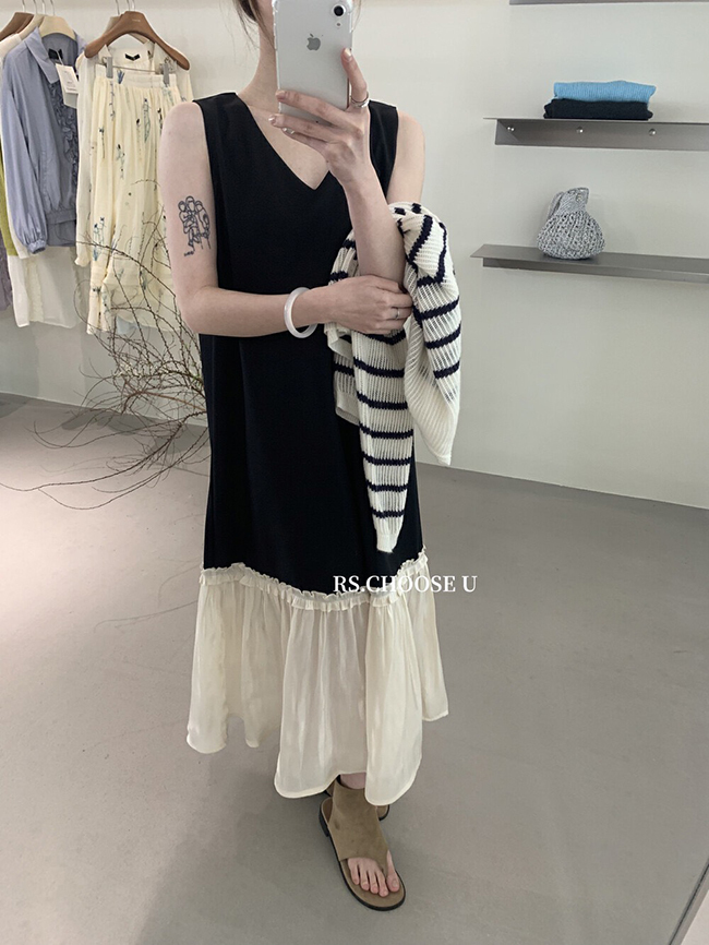 V型瘦臉下襬蕾絲洋裝