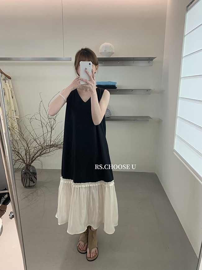 V型瘦臉下襬蕾絲洋裝