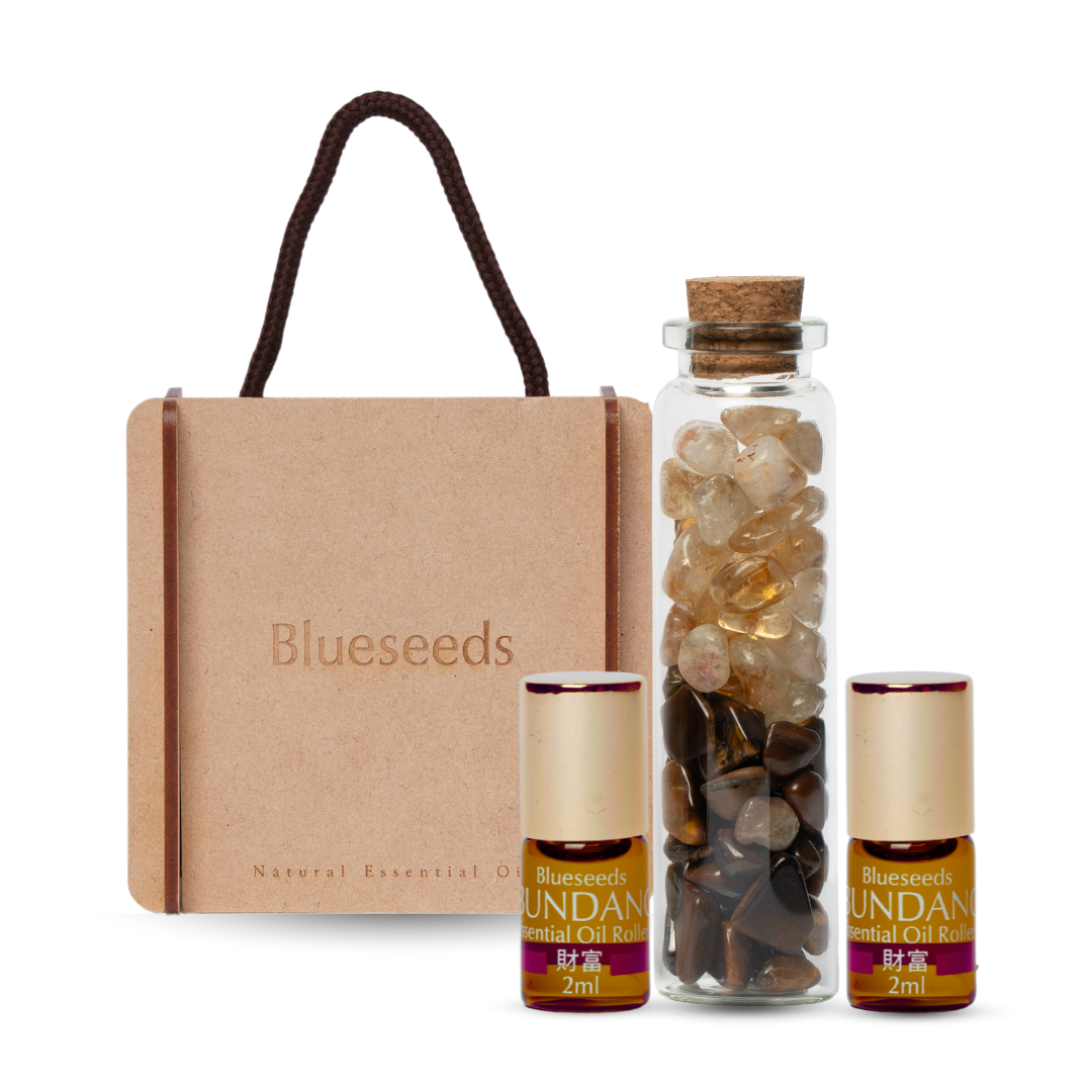 財運加倍精油禮盒 3+1組 金運滿盈守財（財富滾珠精油 x2 + 虎眼石&黃晶小晶瓶 x1 + 手工木盒）