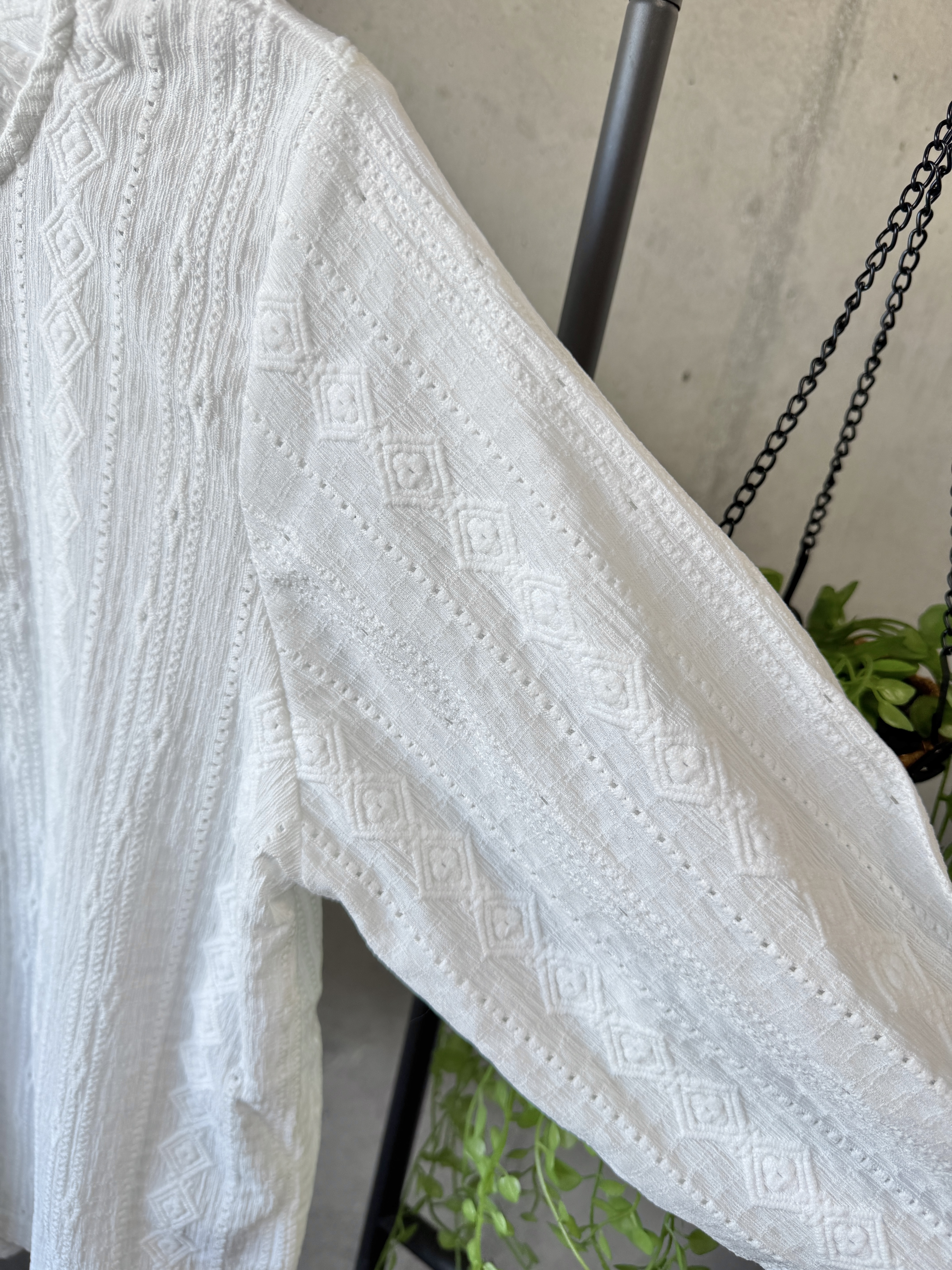 長袖白色蕾絲鈕扣上衣【日本直送】