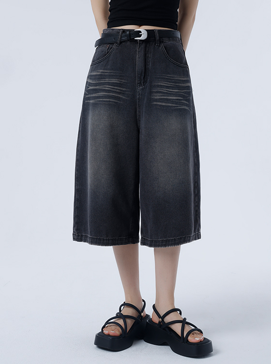 附皮帶牛仔五分褲