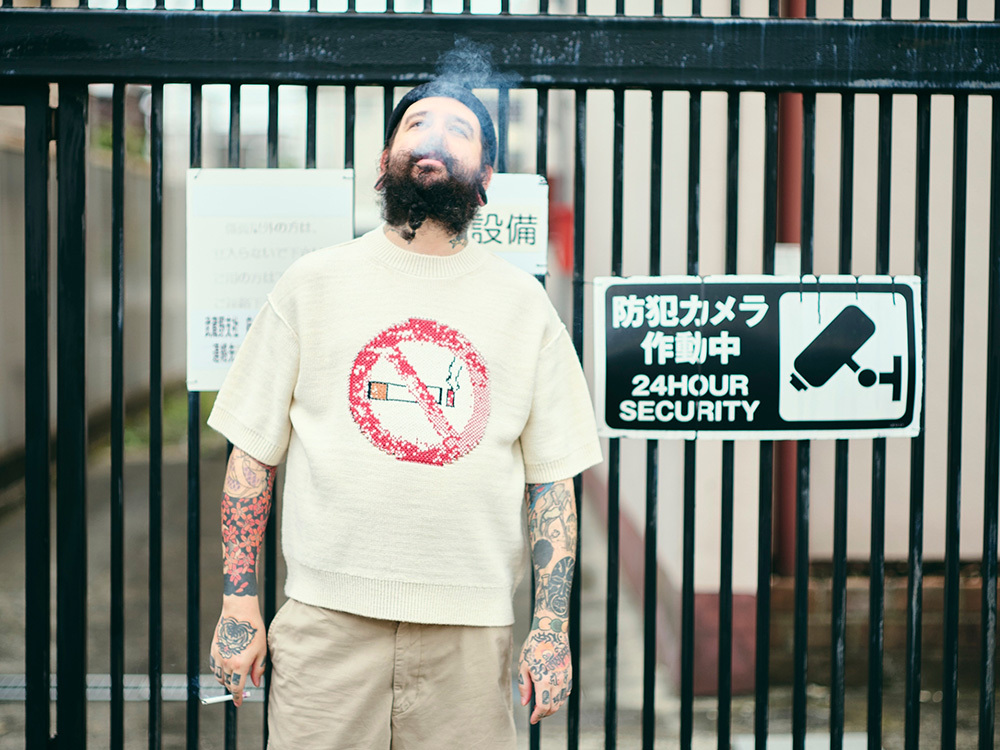 Non-Smoking Here Short-sleeves Knit Top Beige