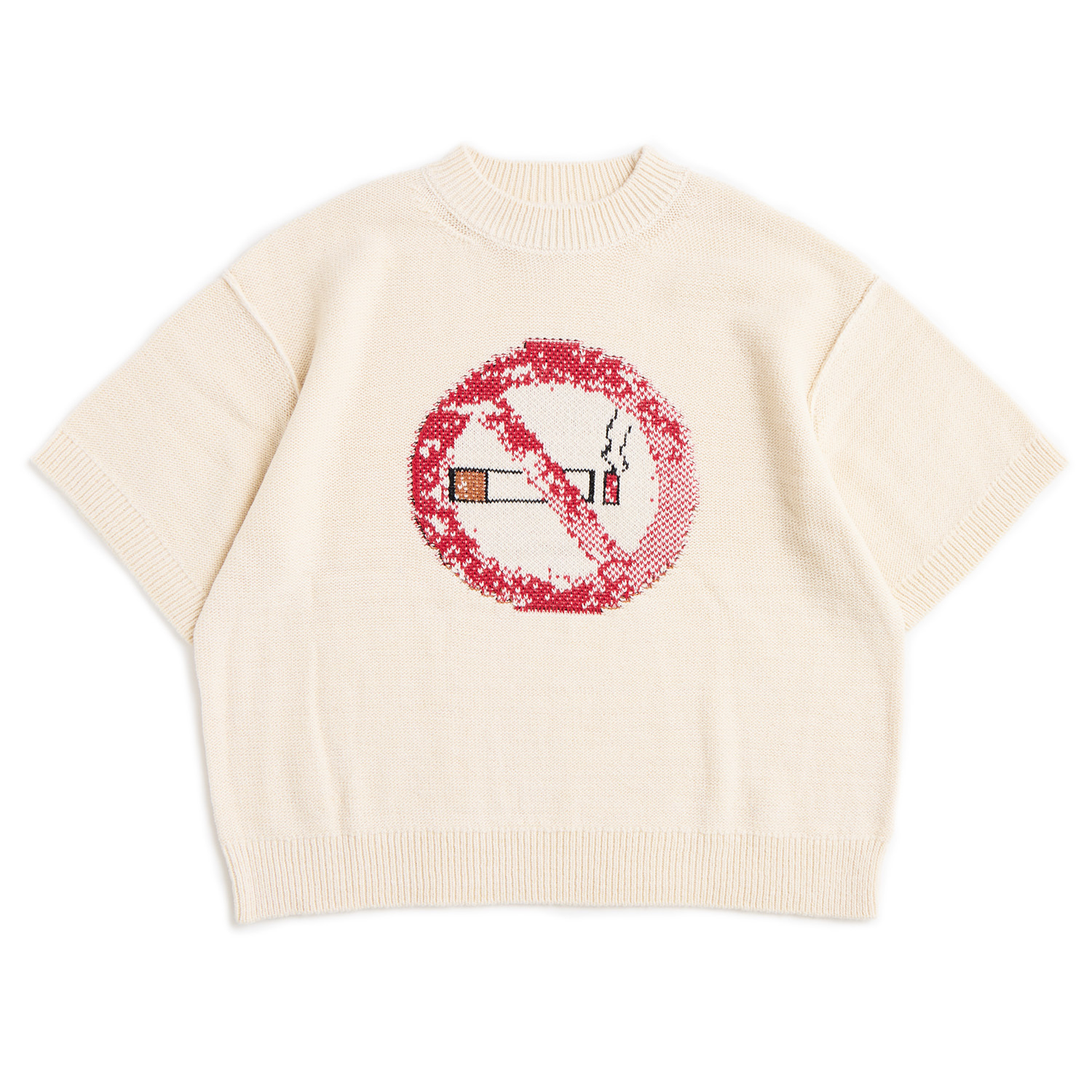 Non-Smoking Here Short-sleeves Knit Top Beige