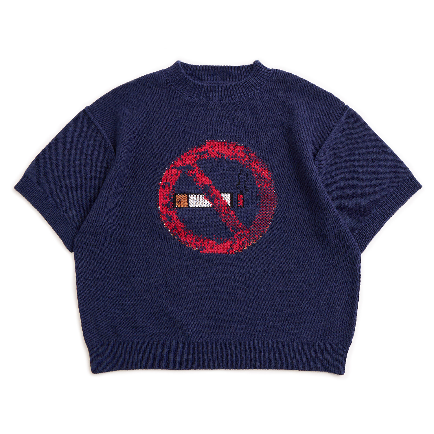 Non-Smoking Here Short-sleeves Knit Top Blue