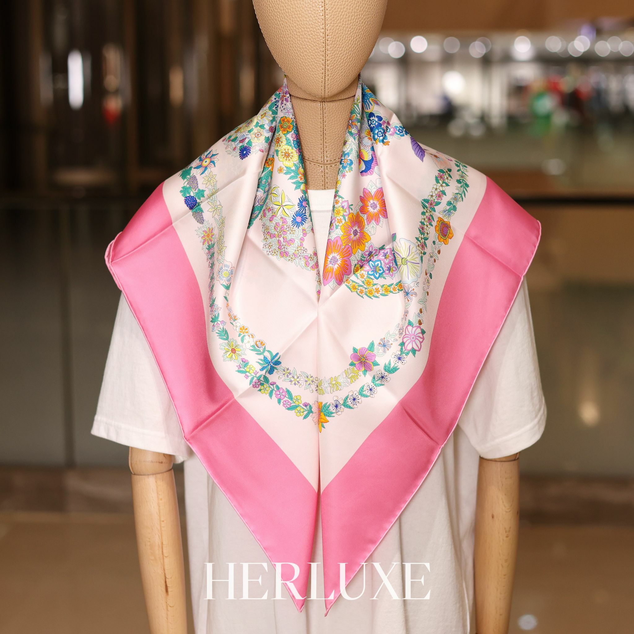 Brides de gala en fleurs rose bonbon / rose dragée / vert scarf 100%soie 90x90cm