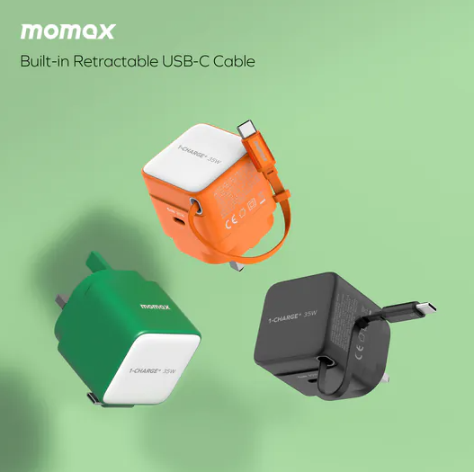 【預訂】AM2705 Momax 1-Charge+ 35W GaN 伸縮USB-C 線充電器（送USB C to Lightning 0.3m 連接線）