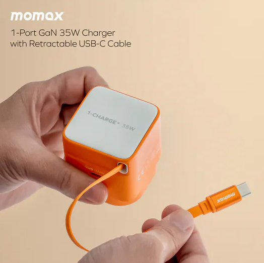 【預訂】AM2705 Momax 1-Charge+ 35W GaN 伸縮USB-C 線充電器（送USB C to Lightning 0.3m 連接線）
