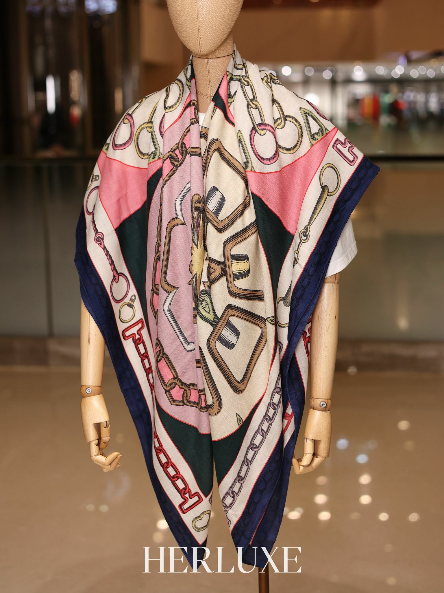 Effet kaleidoscope shawl 140 naturel / rose / vert loden (70% cashmere, 30% silk)