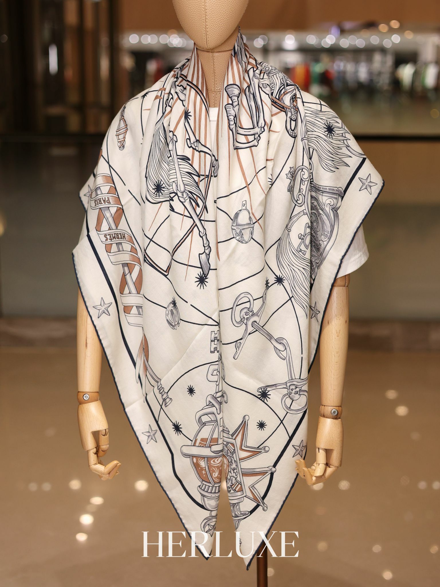 Chorus Stellarum shawl 140 blanc / marine / beige rose (70% cashmere,30% silk)