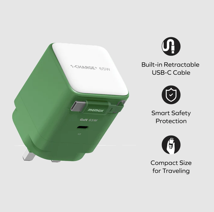 【預訂】Momax AM2706 1-CHARGE+ 1 連接埠 GaN 65W 充電器 (送USB C to Lightning 0.3m 連接線)