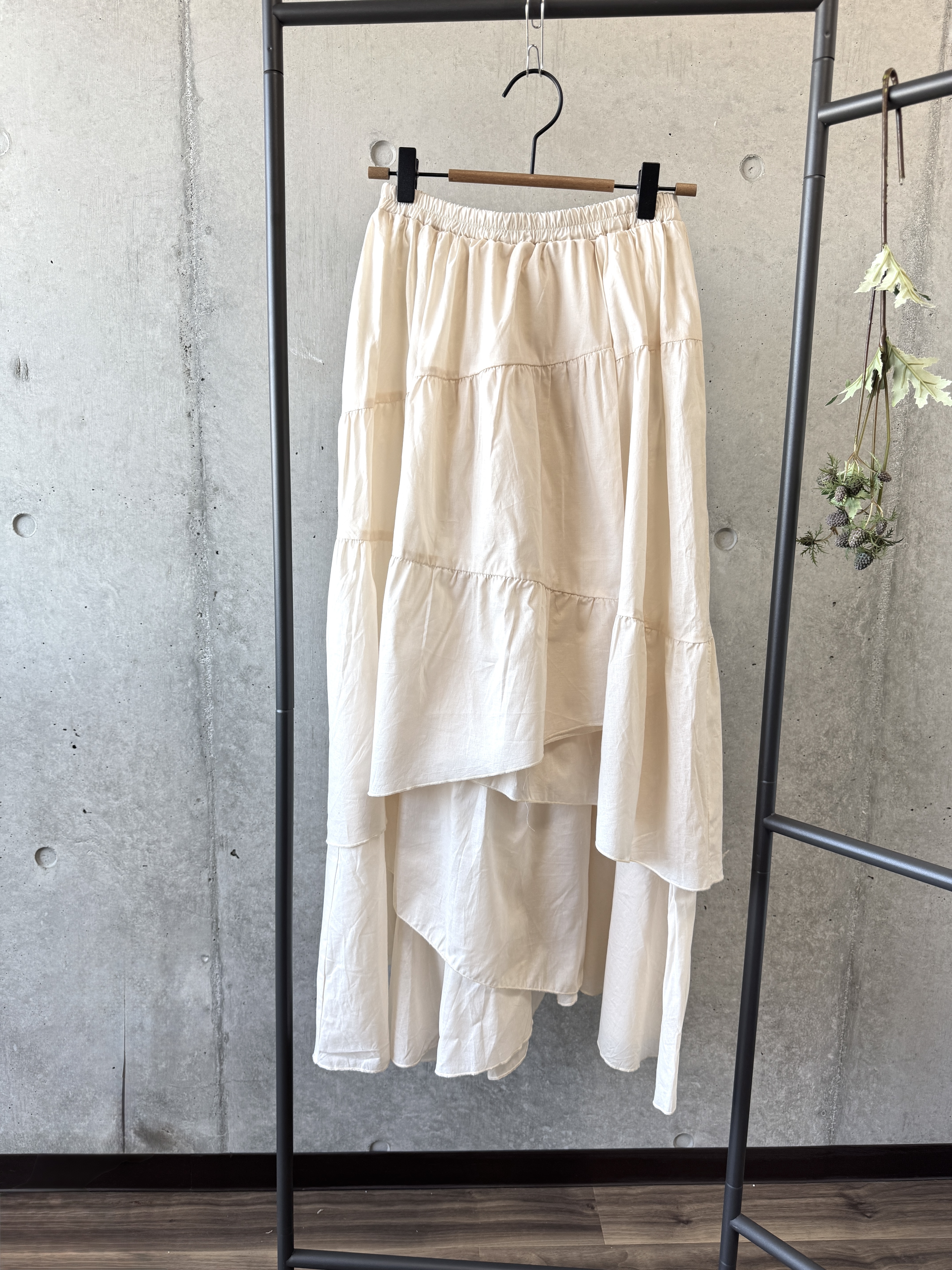 米白色多層次棉質半身長裙【日本直送】