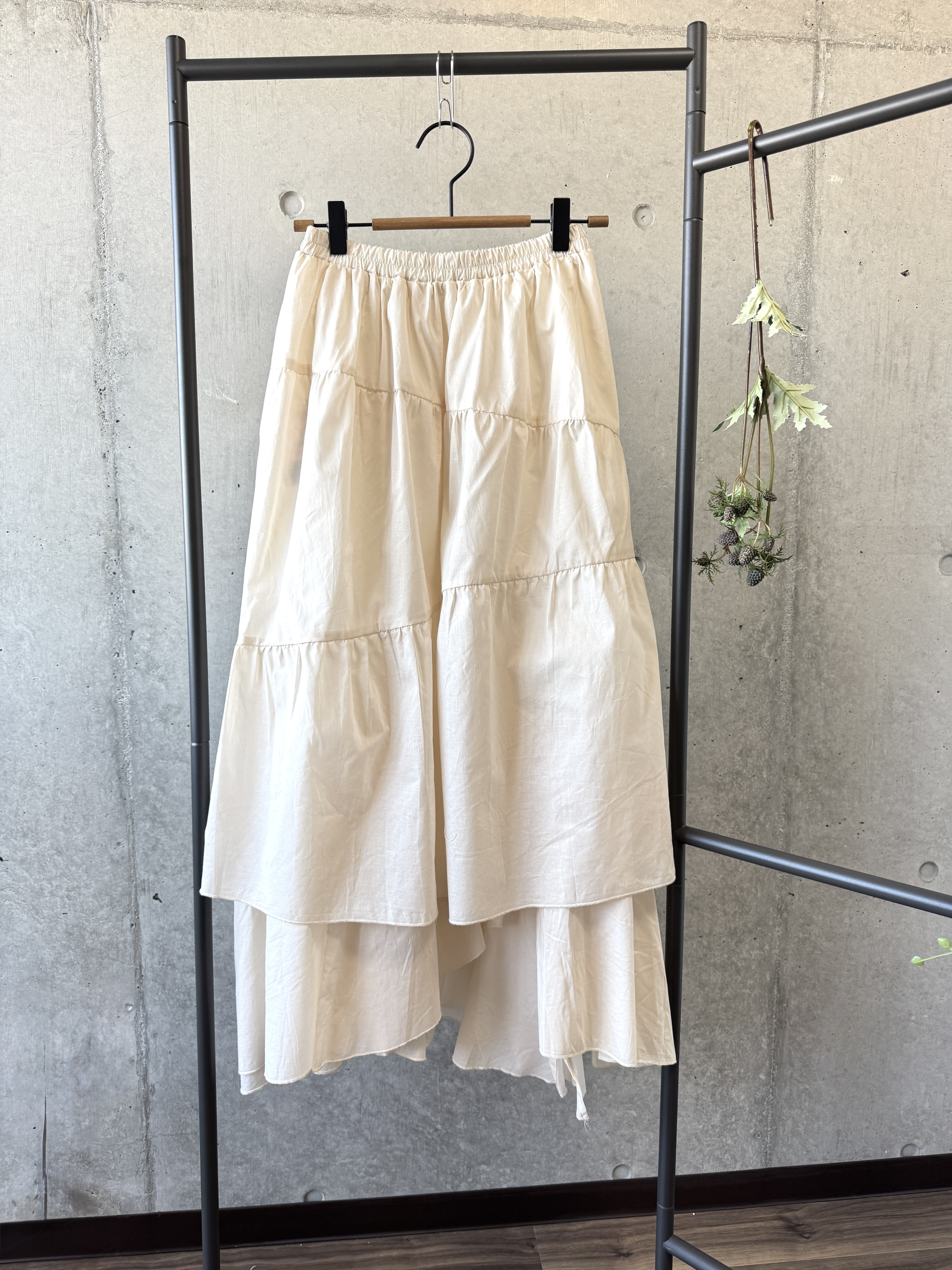 米白色多層次棉質半身長裙【日本直送】