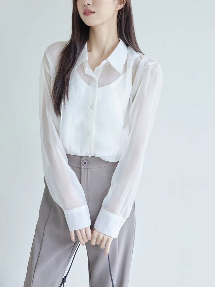 SALE800  OH！HER 親柔透肌薄紗襯衫