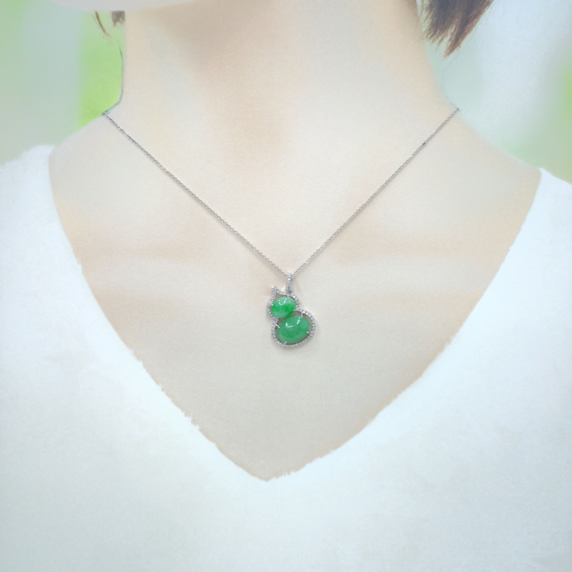 18K White Gold Jade and Diamond Pendant