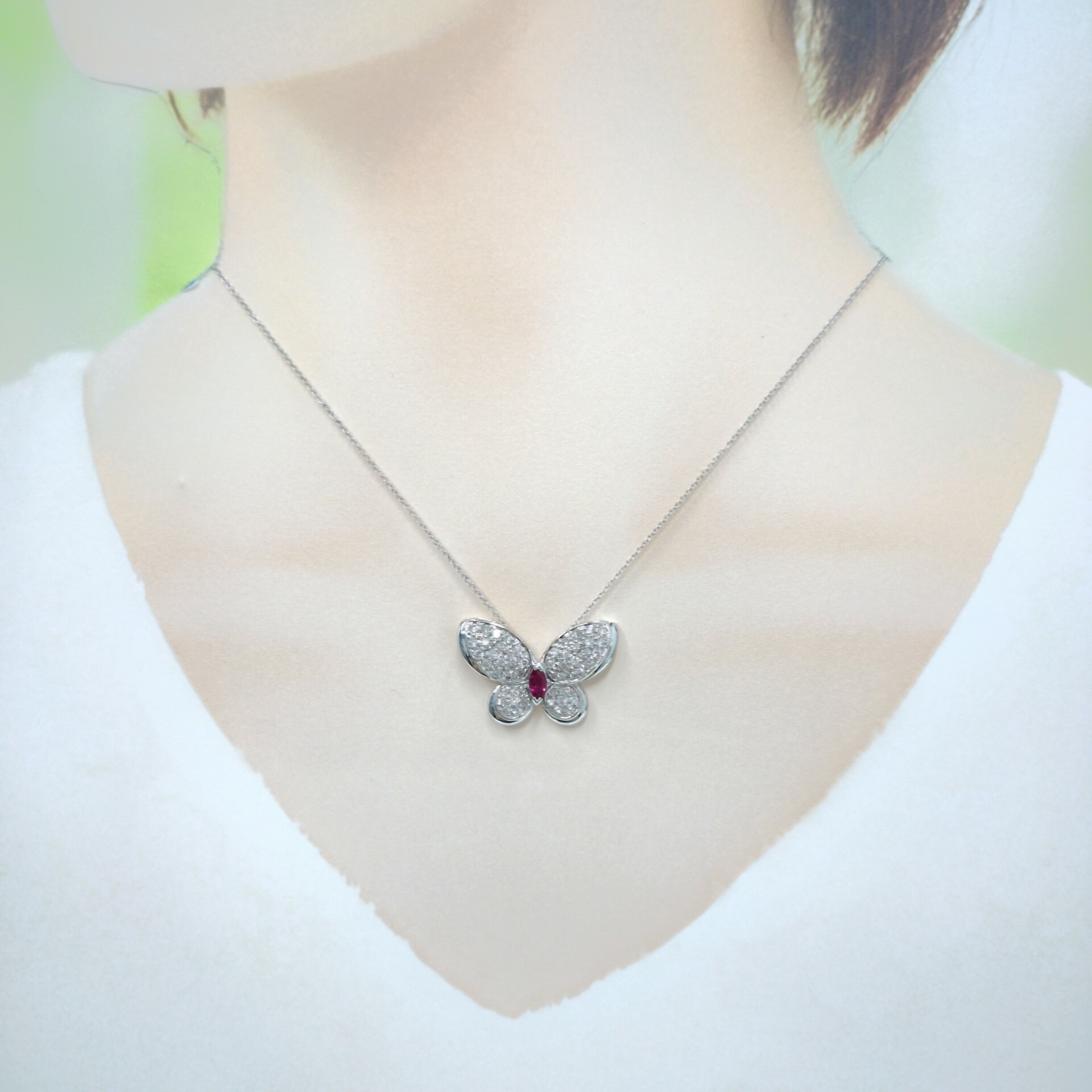 18K White Gold 0.33ct Ruby and Diamond Pendant