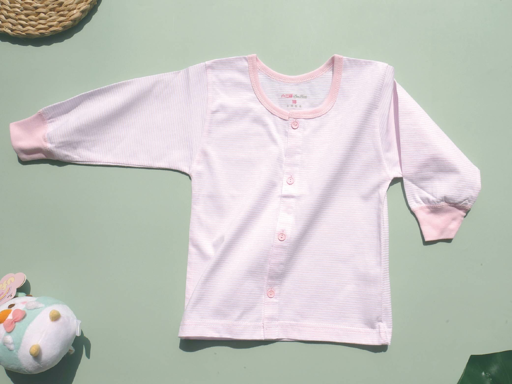 小三福 三福 100%棉幼兒單面條紋全開小長袖O領