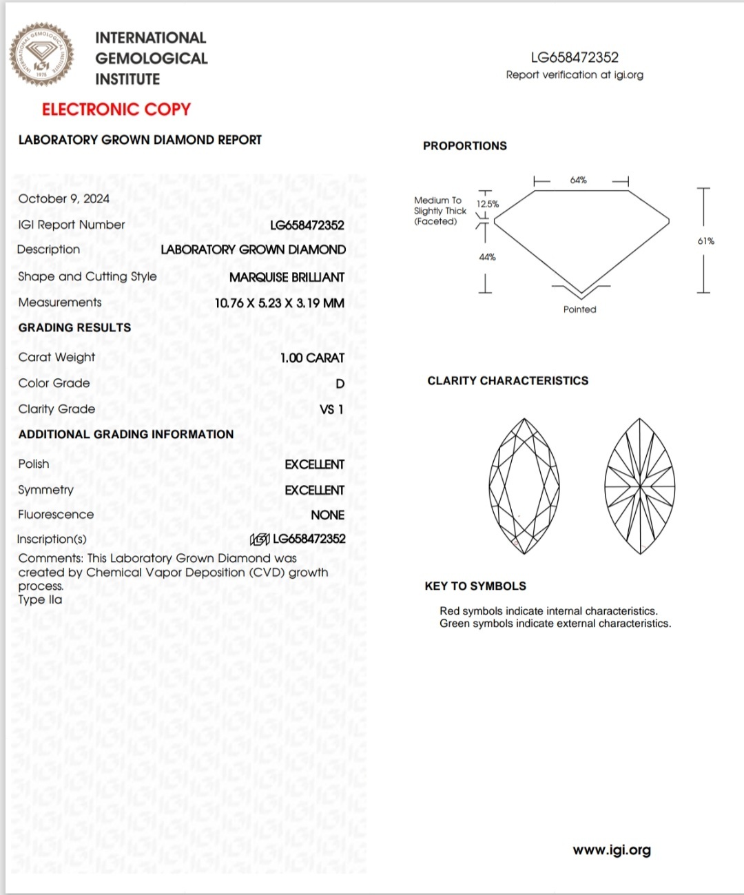 IGI LAB GROWN 1.00 D VS1 2EX NON