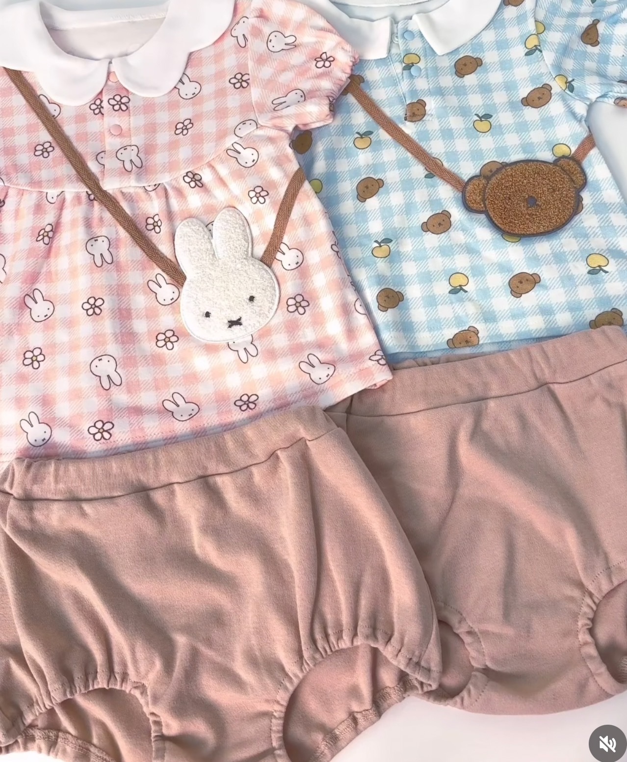 🐰🐻𝐌𝐢𝐟𝐟𝐲 & 𝐁𝐨𝐫𝐢𝐬 清新格仔娃娃領上衣+包屁褲套裝