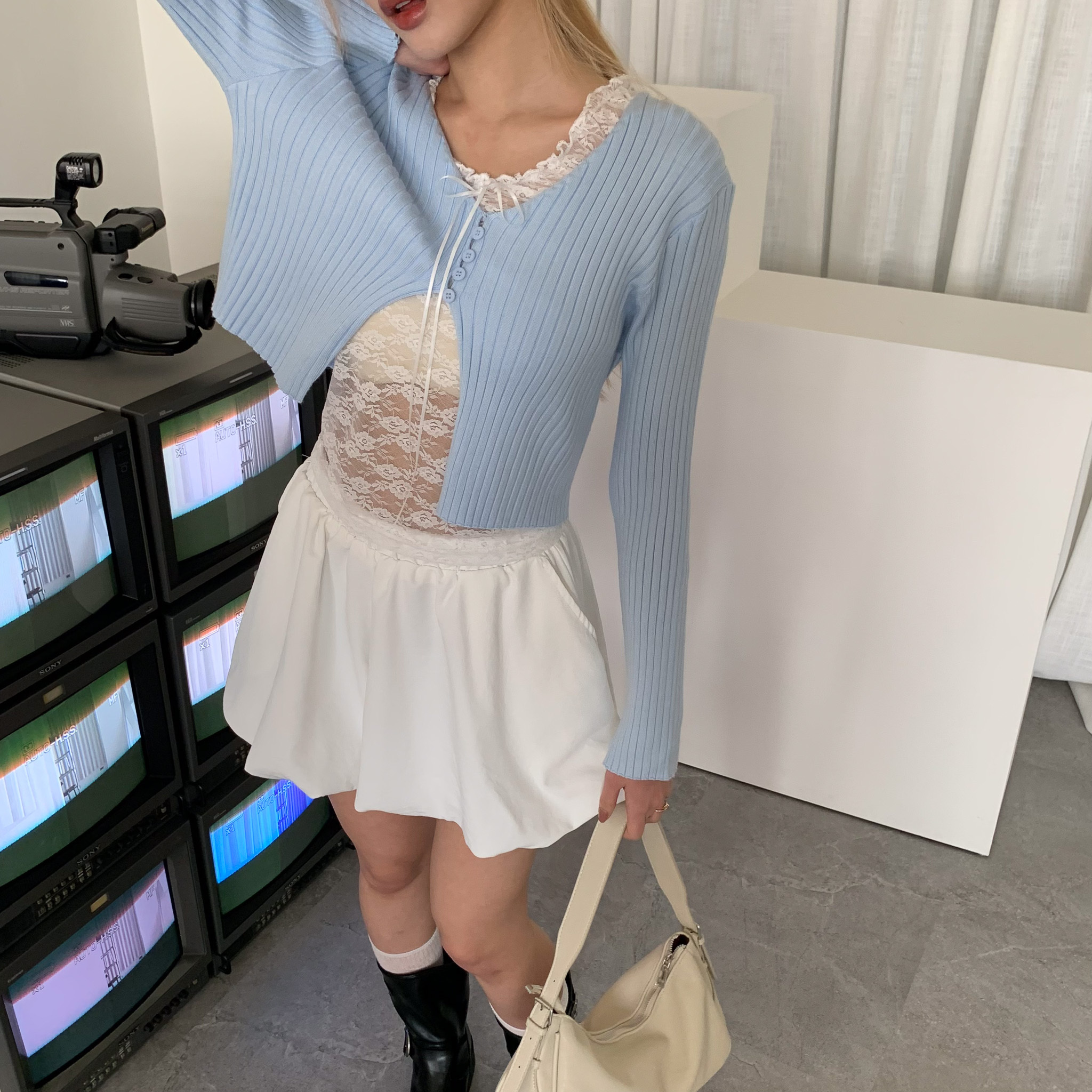 ISA_蕾蕾透肌感 抽皺花邊領1+1>2蕾絲背心_53085