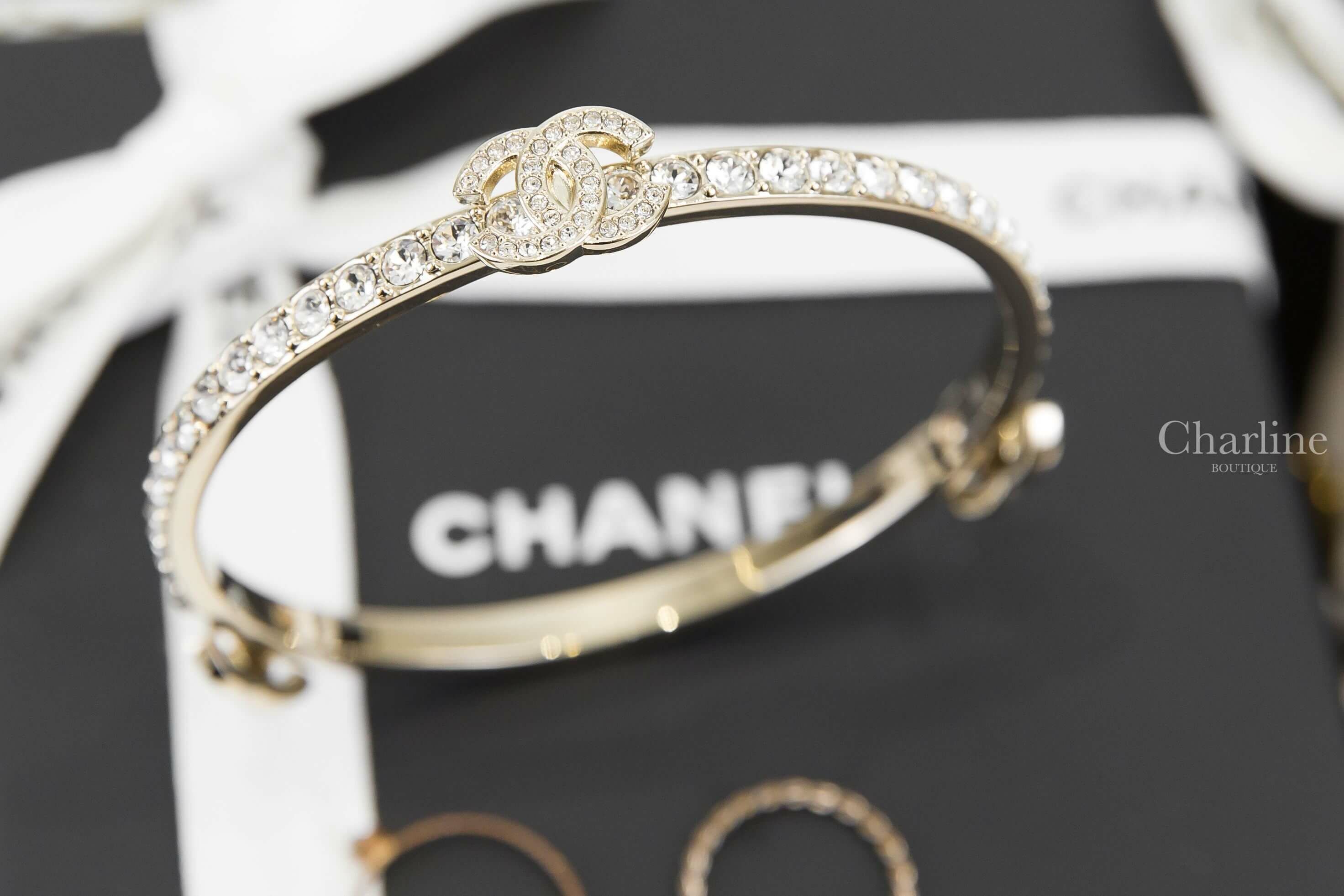 Chanel Cuff 金色CC水鑽菱格紋/水鑽CC手鐲三件組