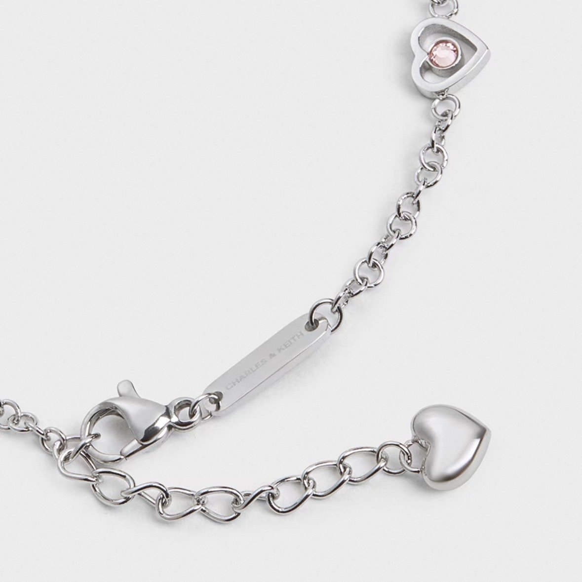 <熱銷斷貨款>Charles & Keith 小ck 手鍊 Malorie 水鑽 愛心 手鍊 銀色