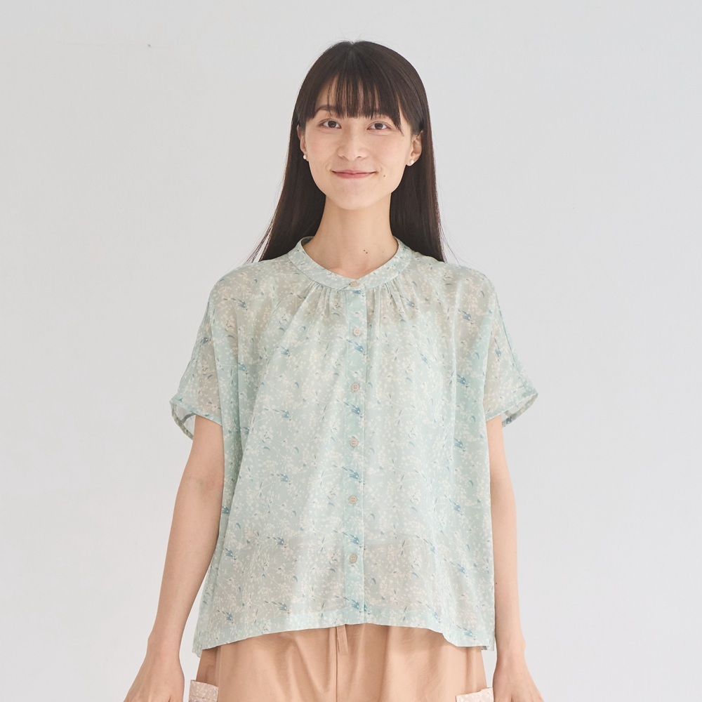 Semi-Sheer Blouse/Wusheh Cherry/Breeze Green