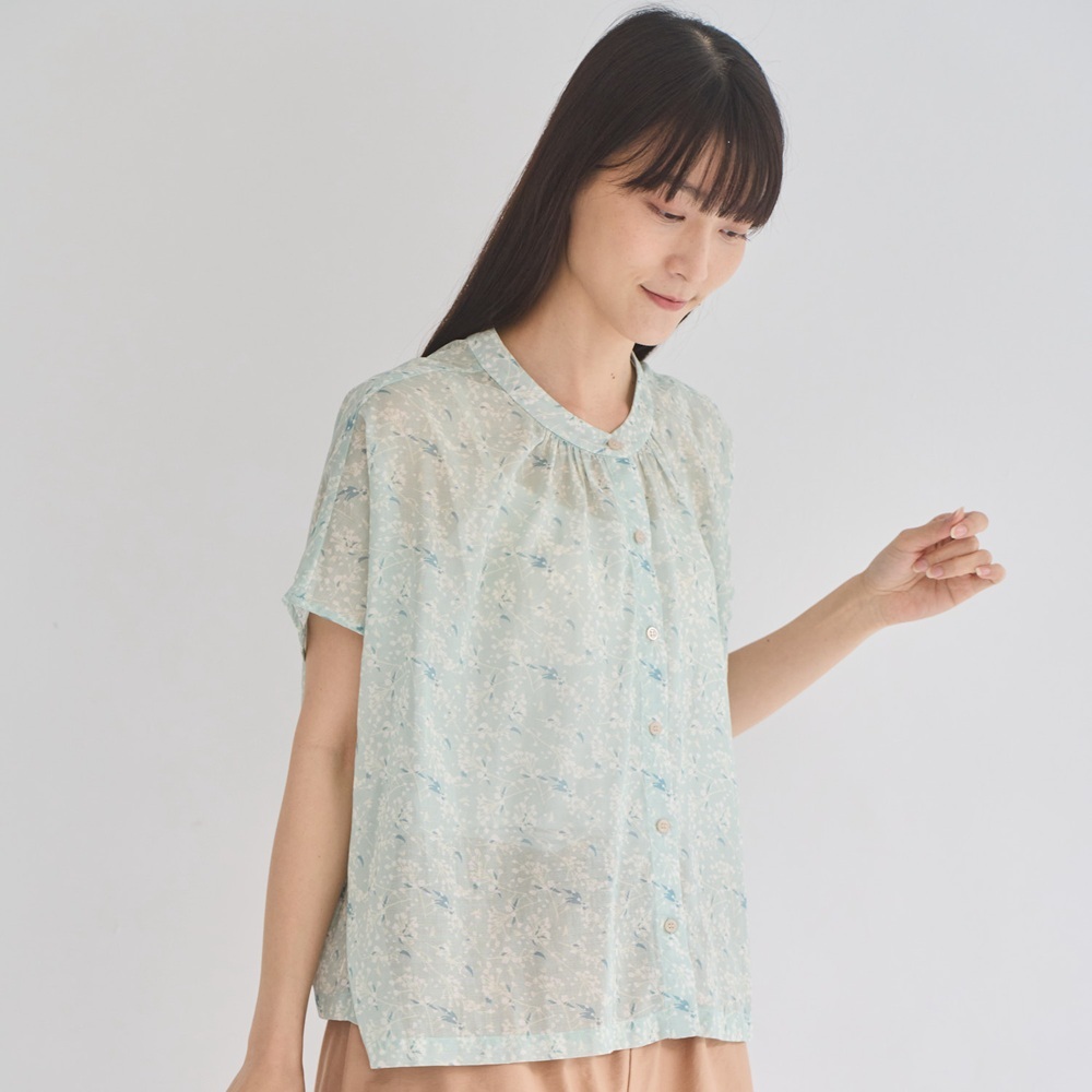 Semi-Sheer Blouse/Wusheh Cherry/Breeze Green