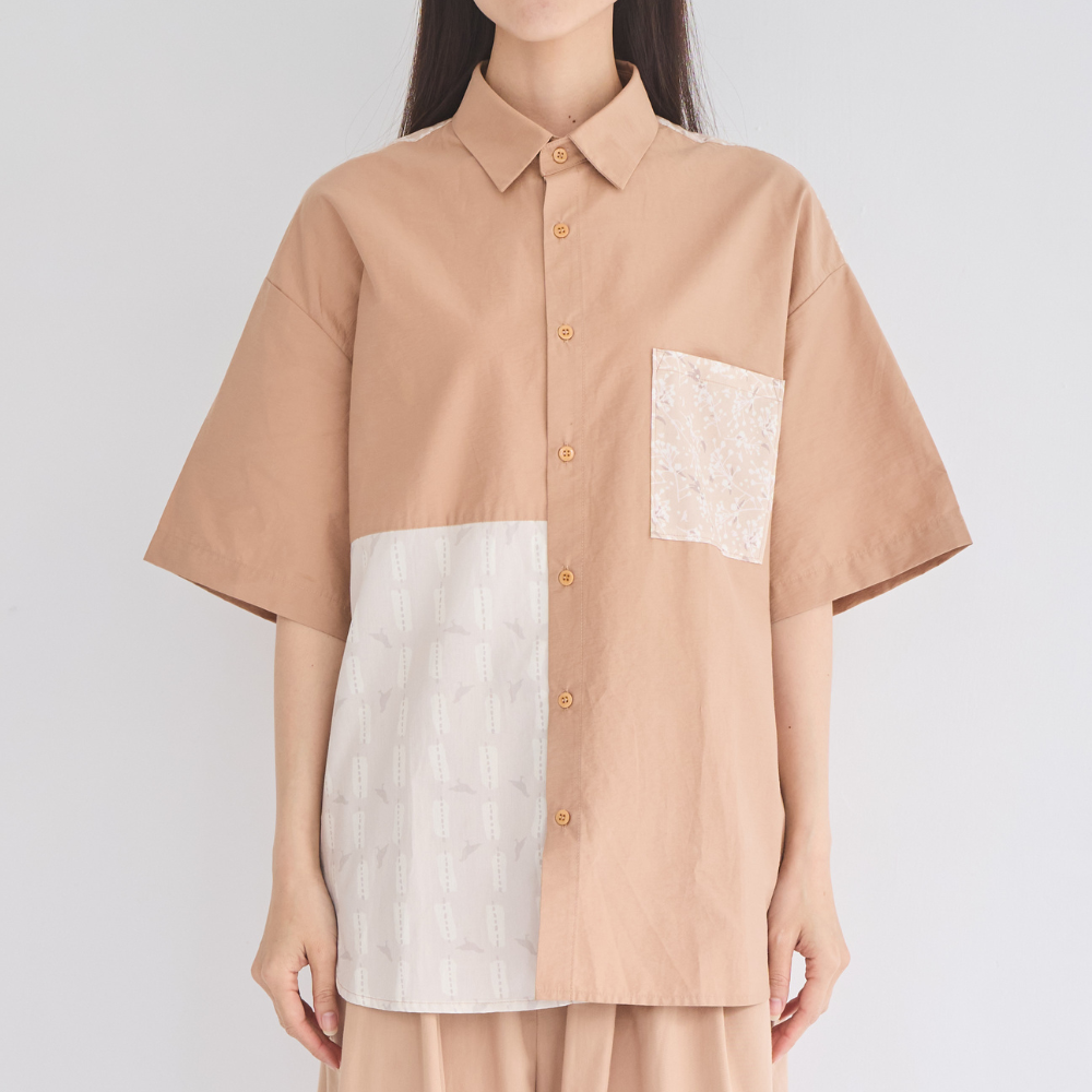 Patchwork Shirt/Wusheh Cherry/Gentle Milk Tea
